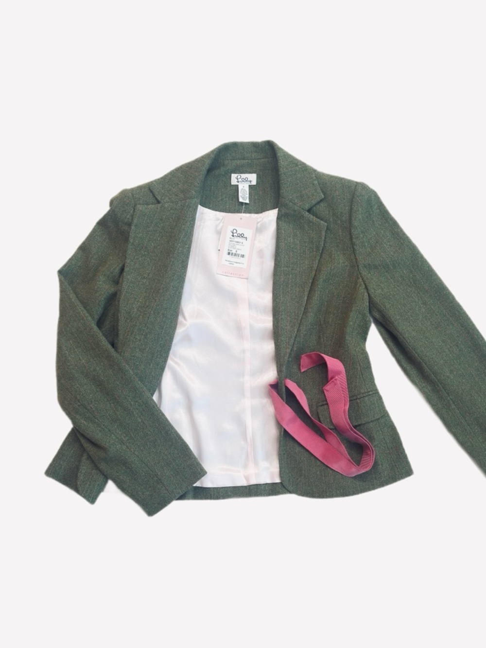 LILLY PULITZER military green tweed style pink pinstripe long sleeve jacket - Picture 6 of 13